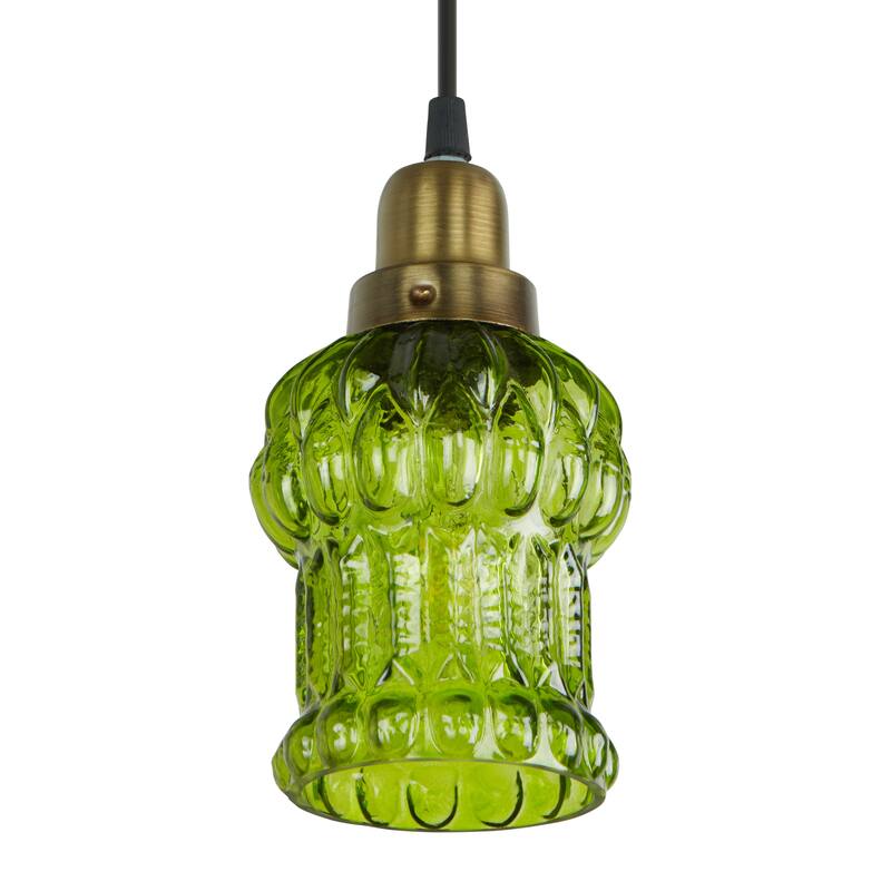 Baptiste River of Goods Purple/Yellow/Green and Gold Glass and Metal 4.5-Inch Pendant Light with Adjustable Hanging Cord