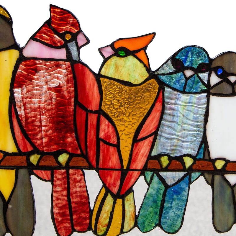 River of Goods 9.5"H Birds in Love Stained Glass Window Panel - 15"L x 0.25"W x 9.5"H