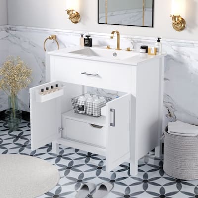 30 Inch Bathroom Vanity with Ceramic Sink and Ample Storage