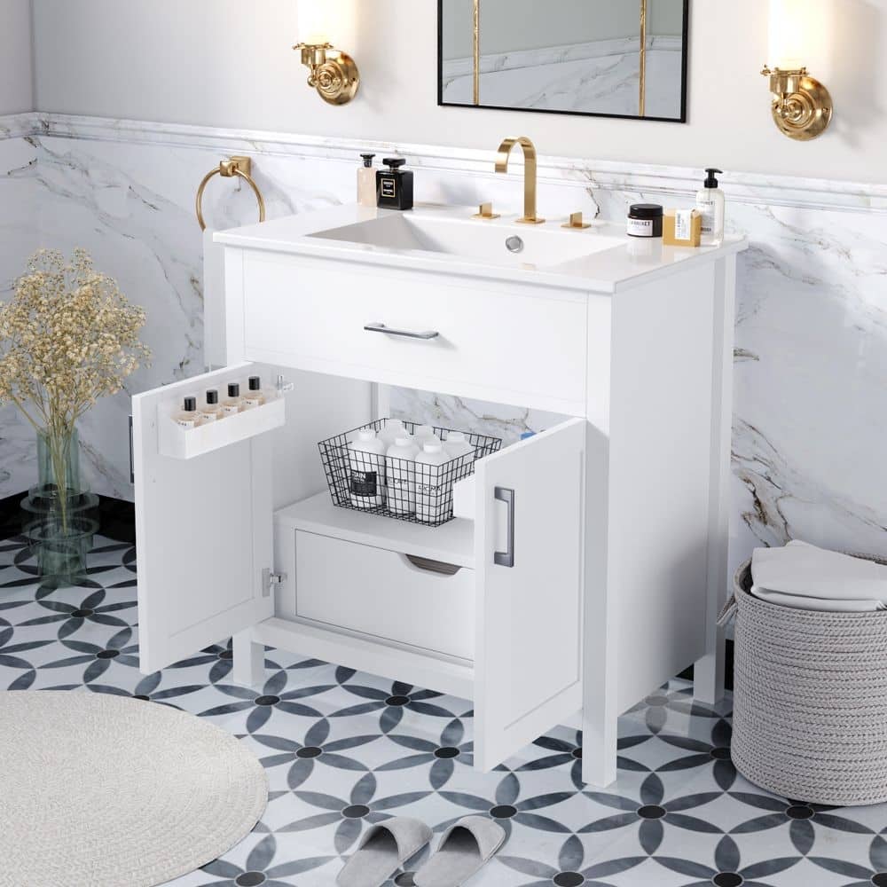 30 Inch Bathroom Vanity with Ceramic Sink and Ample Storage