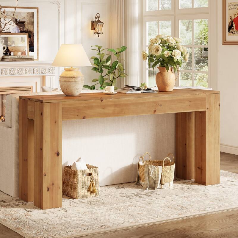 Solid Wood Console Table for Entryway, 70.87-Inch Extra Long Sofa Table Behind the Couch - 13.78" D x 70.87" W x 33.46" H