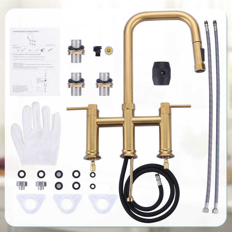 WOWOW Double Handle Pull Down Kitchen Faucet