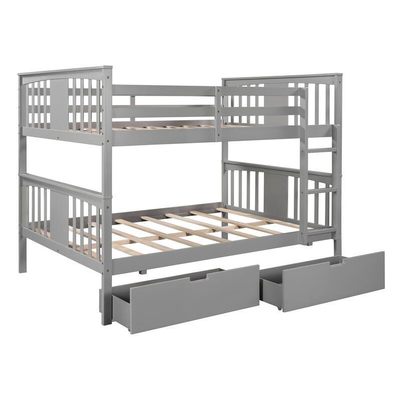 Full over Full Bunk Bed with Under-Bed Drawers and Ladder for Bedroom, Guest Room Furniture