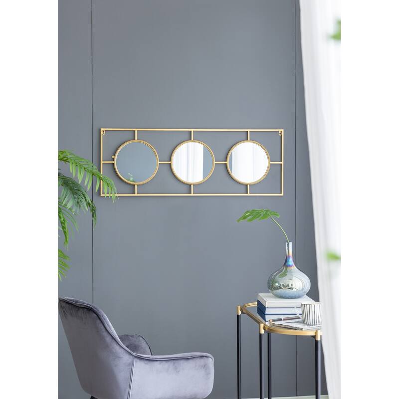 3 Mirror Piece Wall Mirror in Gold Rectangular Frame, Home Wall Decor for Bedroom Living Room, 43"x16"