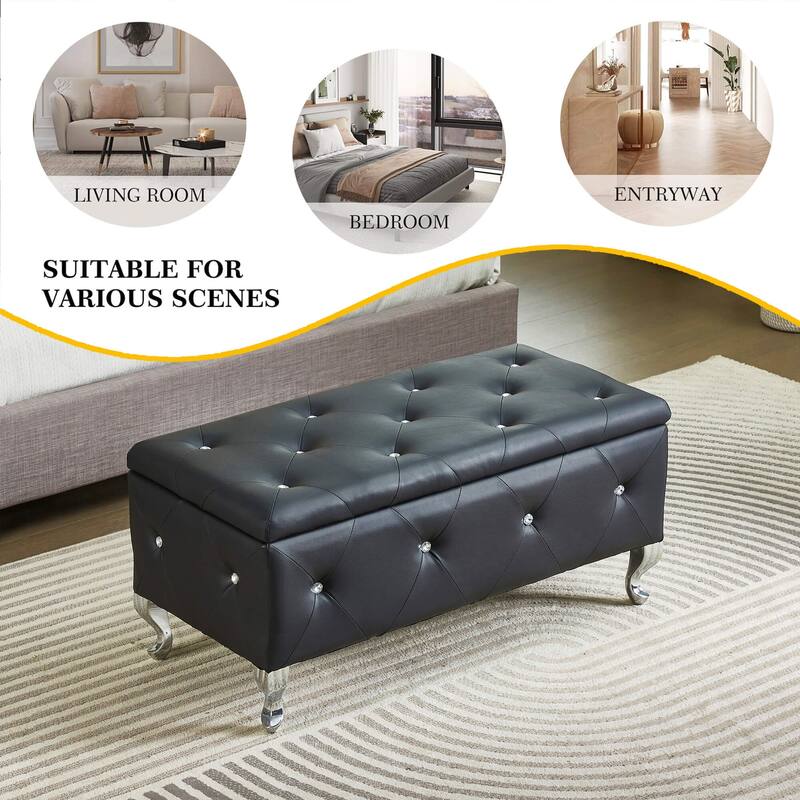Bedroom End Bench Upholstered Storage Ottoman Bench for Bedroom End of Bed Faux Leather Storage Benches Footrest