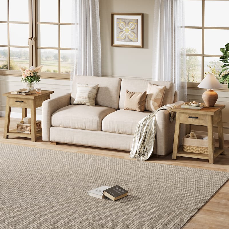 2 -Tier Wooden Side Table with Drawer