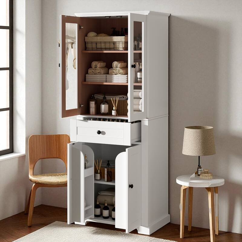 67.2" Tall Bathroom Storage Cabinet with Tempered Glass Doors, Adjustable Shelves, Soft-Close Design