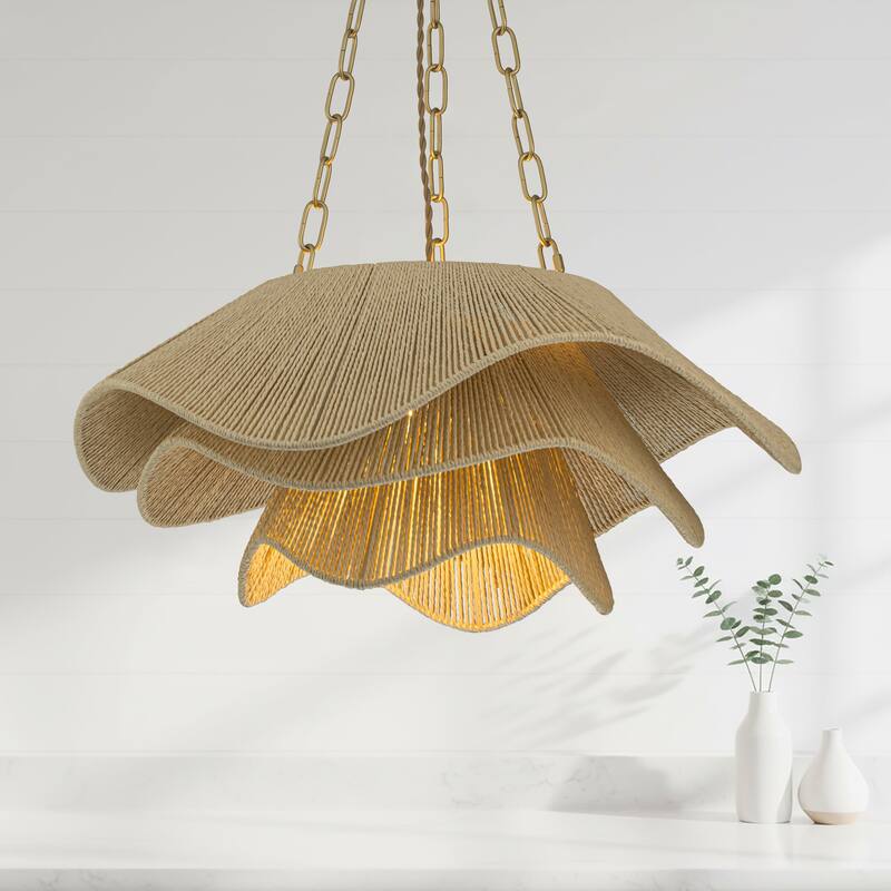 Alana 1-Light Rattan Tiered Pendant, Coastal Boho - Handwoven - 23" Wide