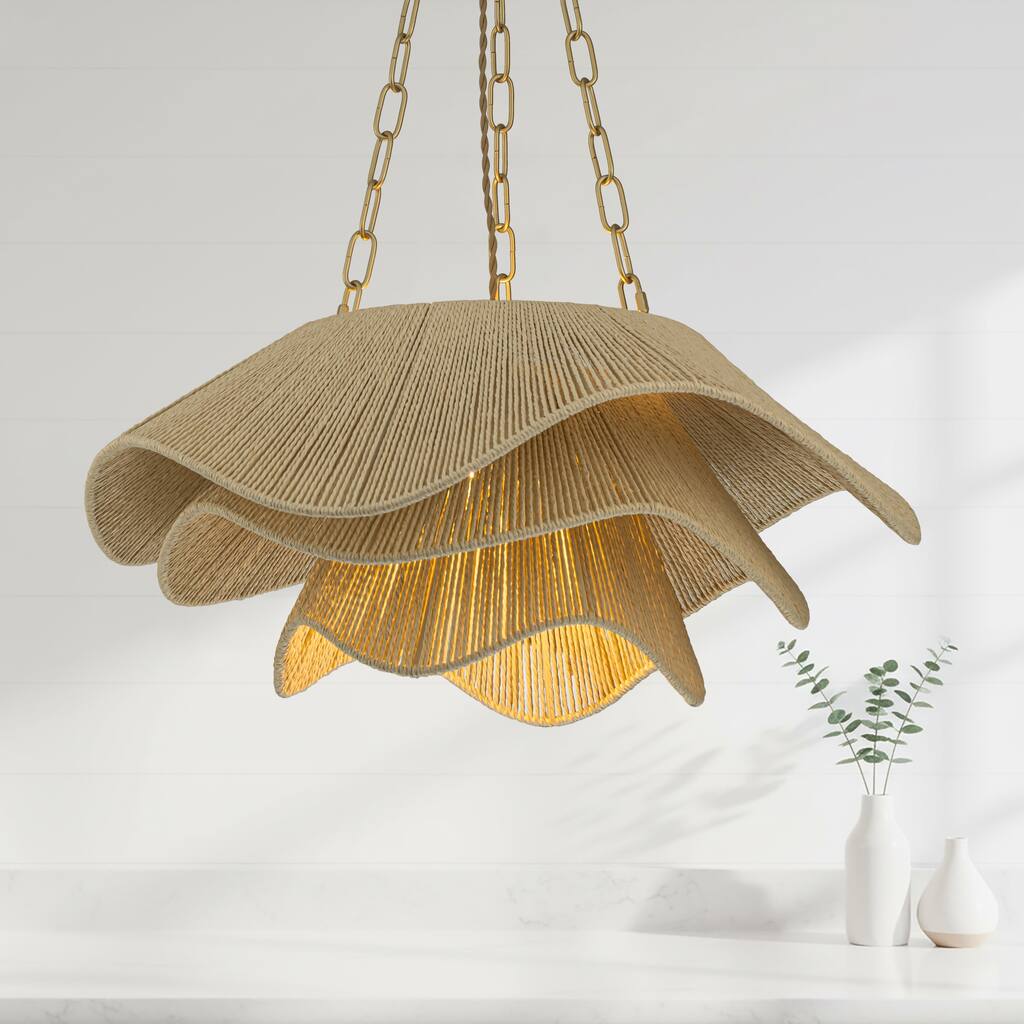 Alana 1-Light Rattan Tiered Pendant, Coastal Boho - Handwoven - 23" Wide