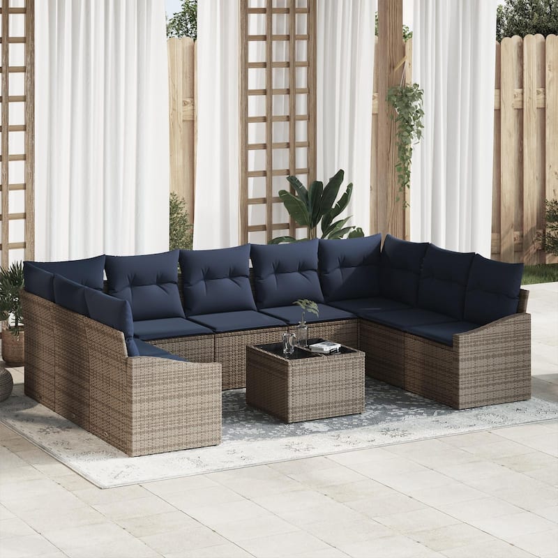 vidaXL 10 Piece Garden Sofa Set with Cushions - 113.8×70.3×27.2 - Grey-with table