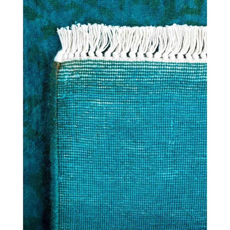 Overton Hand Knotted Wool Vintage Inspired Modern Contemporary Overdyed Blue Runner Rug - 2' 9" x 18' 1"