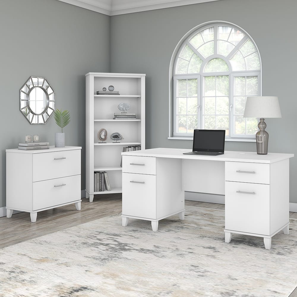 Somerset 60W Office Desk with Cabinet and 5 Shelf Bookcase