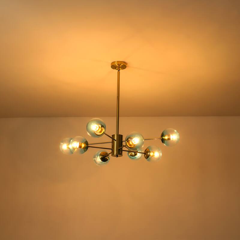 8-Light Modern 2-Tier Sputnik Linear Cluster Gradient Blue Clear Glass Globe Bubble Chandelier
