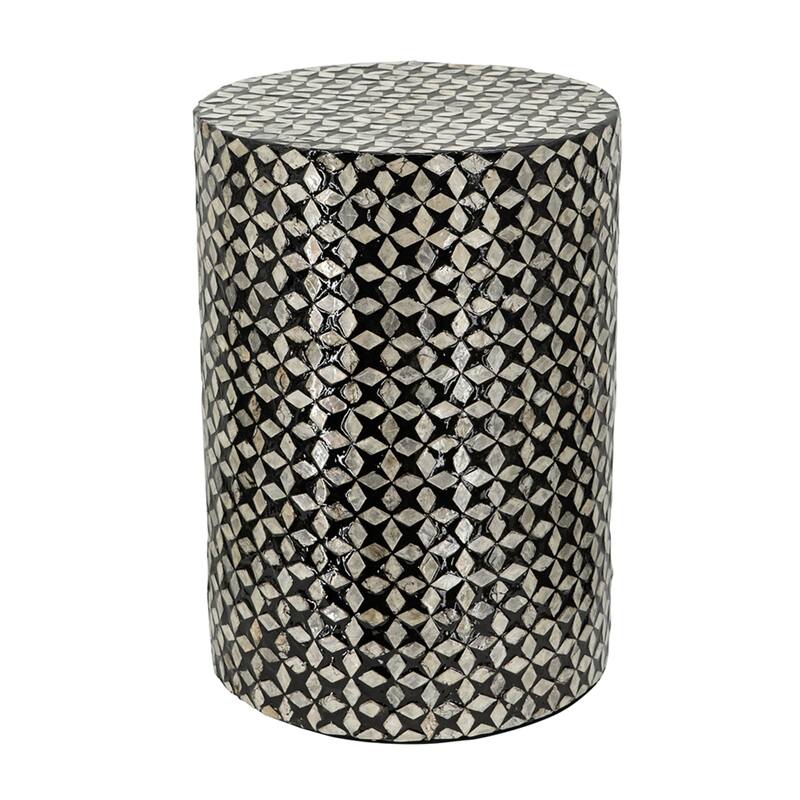 Geometric Capiz Inlay Accent Stool - 19.75" - Black