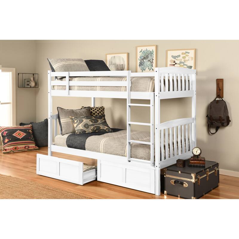 Somette Claire Twin Bunk Bed with Storage Drawers, Mattress not included - White
