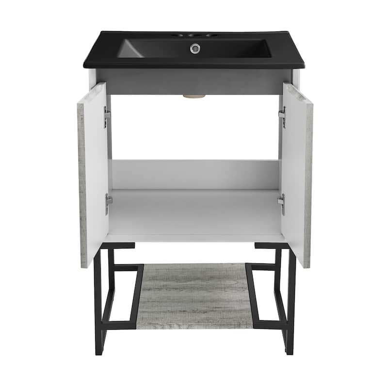 Marseille 24 In. Gray Oak Bathroom Vanity With Black, 3-Hole Ceramic Sink Top