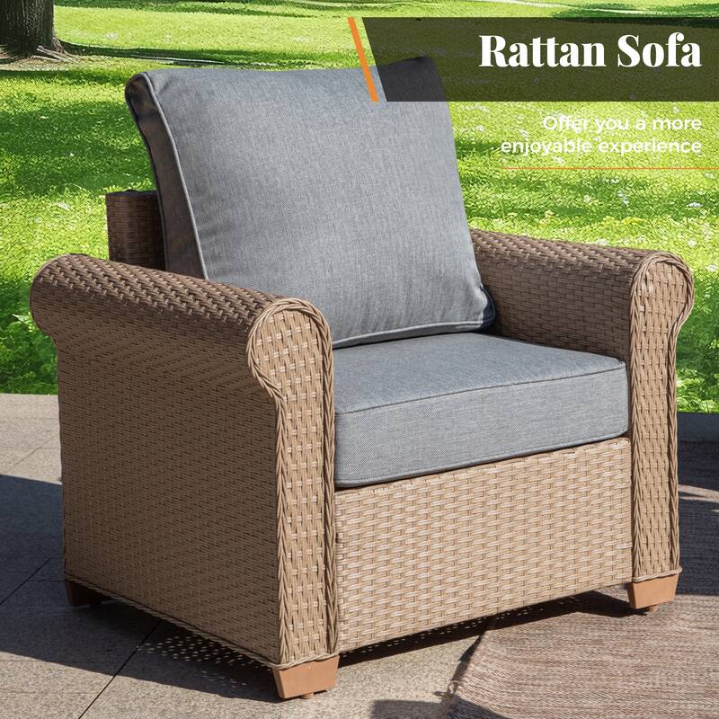 MAISON ARTS Luxury Wicker Patio Conversation Sofa Set with Curved Armrests with Cushions