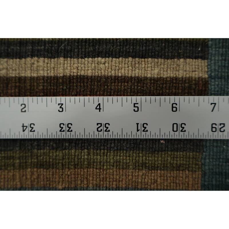 Hand Knotted Oriental 100% Wool Carpet Modern Geometric Green Gabbeh Area Rug - 5' 7'' X 3' 5''