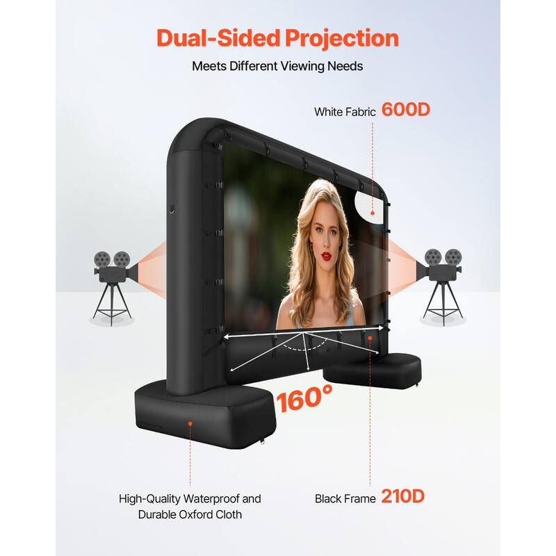 Wrinkle-Free 600D Fabric, Silent Blower Quick Setup Portable Backyard Projection Screen for Camping Parties & Home Theater