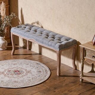 CO-Z Long French Vintage Upholstered Bench with Carved Wood Frame