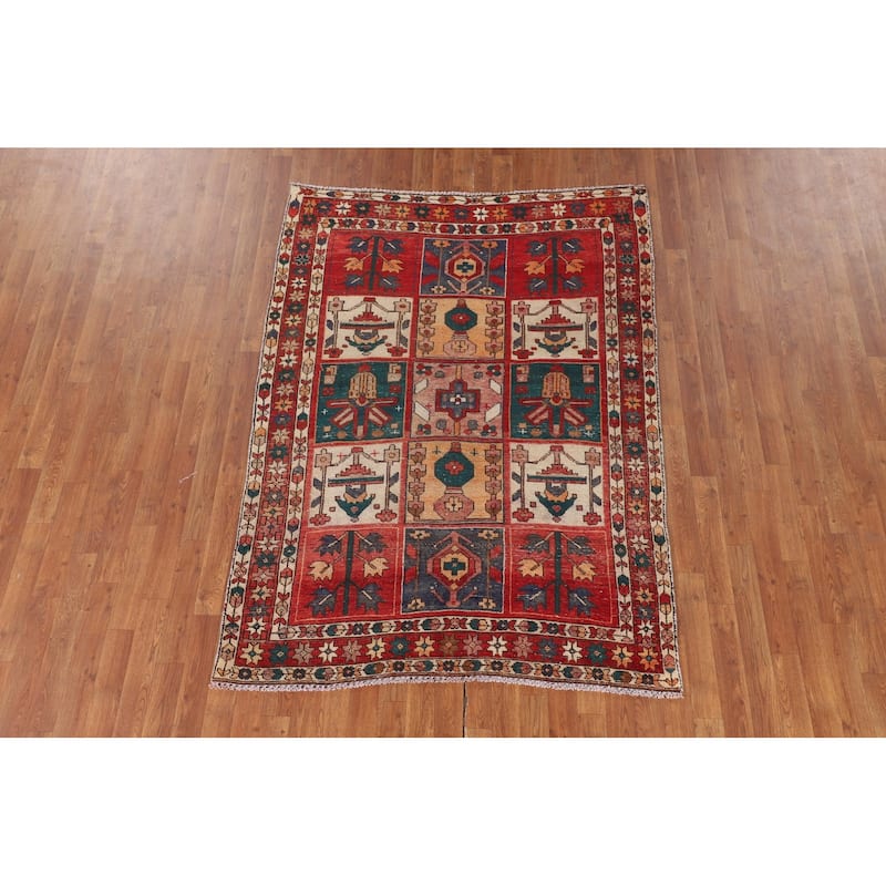 Distressed Bakhtiari Persian Vintage Rug Handmade Wool Carpet - 4'8" x 6'5"