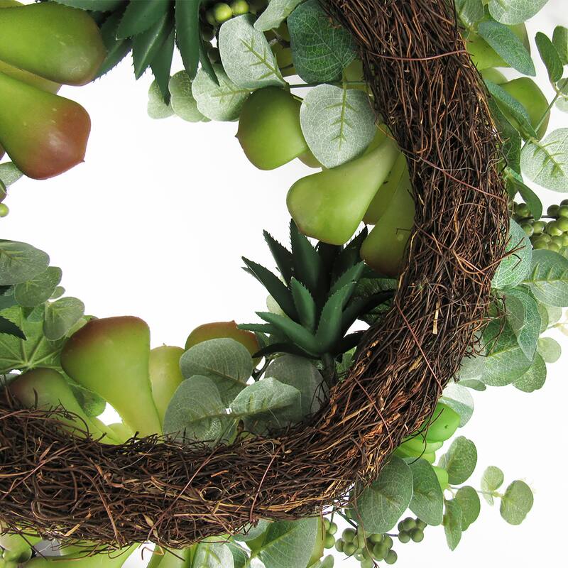 Large Artificial Mixed Eucalyptus Succulent Greenery Wreath with Berries 18in