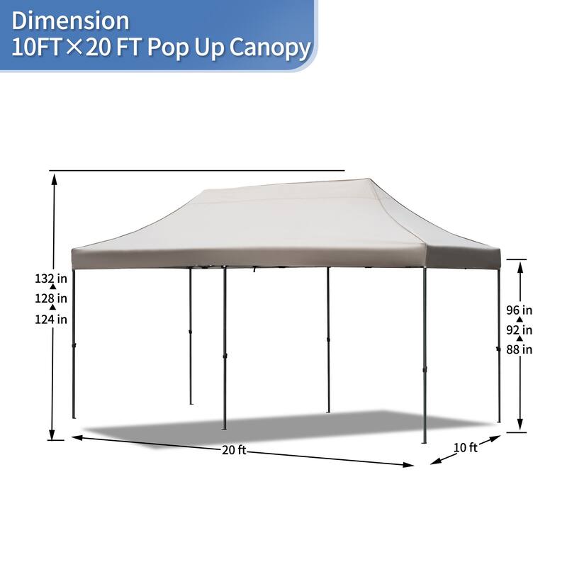 10x20ft Adjustable Height Pop Up Canopy Tent with 6 Sidewalls, UV and Waterproof Protection & Roller Bag
