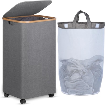 Laundry Hamper with Wheels Rolling Laundry Basket - 17.3"L x 13"W x 29.5"H