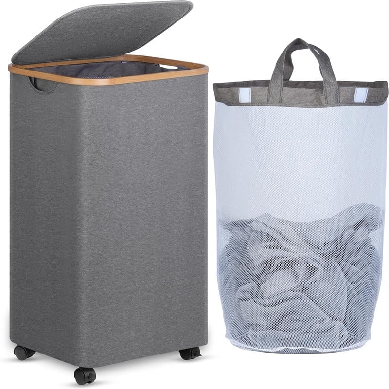 Laundry Hamper with Wheels Rolling Laundry Basket - 17.3"L x 13"W x 29.5"H