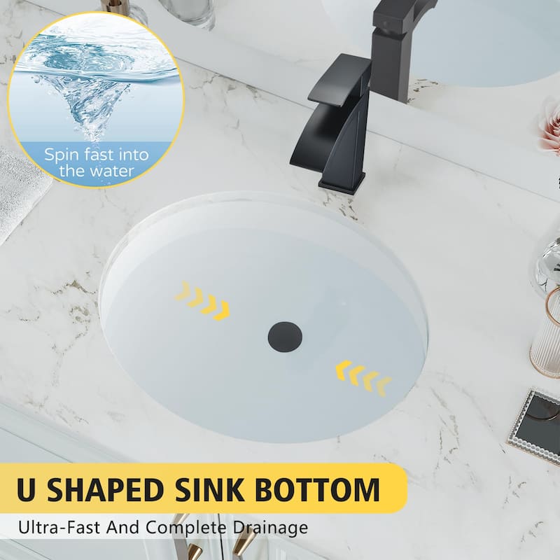 PROOX Bathroom Oval Ceramic Basin Sink Undermounted Porcelain Sink For Vanity Countertop - 20"