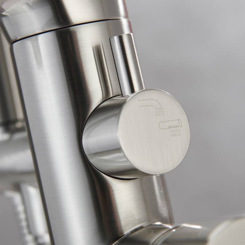 Brushed Nickel Double Handle Floor Mounted Freestanding Tub Filler with Handshower