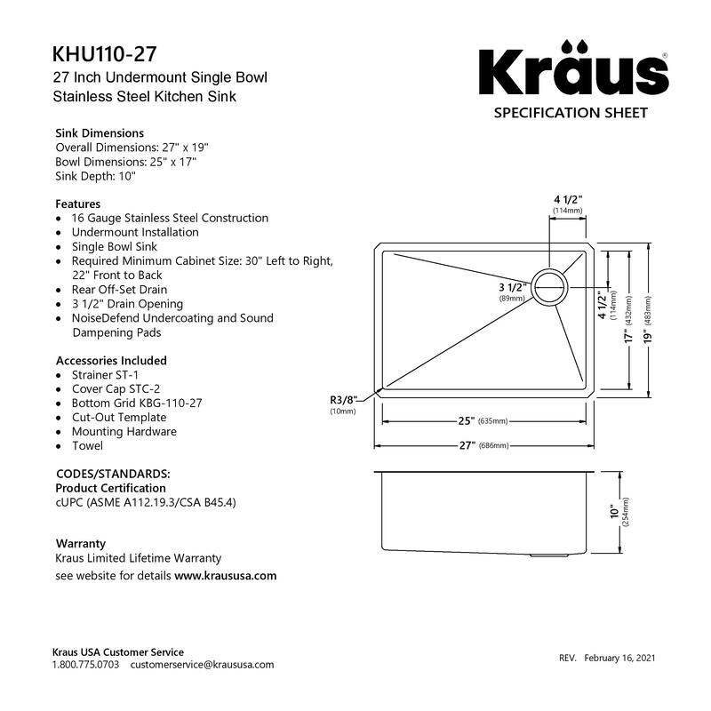 KRAUS Standart PRO Undermount Single Bowl Stainless Steel Kitchen Sink