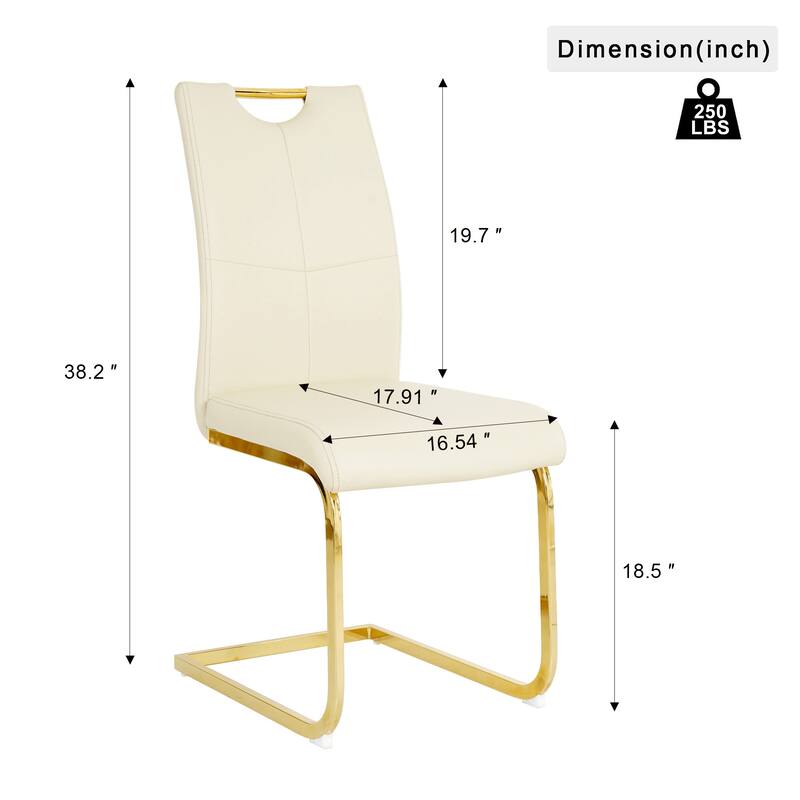 Modern PU Dining Chair, Living Room Chair, Upholstered Chair, Gold Metal Chair Leg Design, Kitchen (Set Of 4)