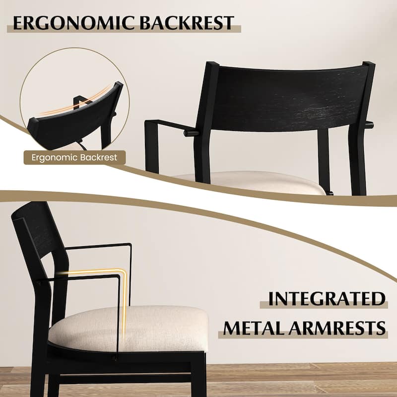 Gymax Dining Chair w/ Arms Set of 4 Modern Kitchen Chairs w/ Contoured