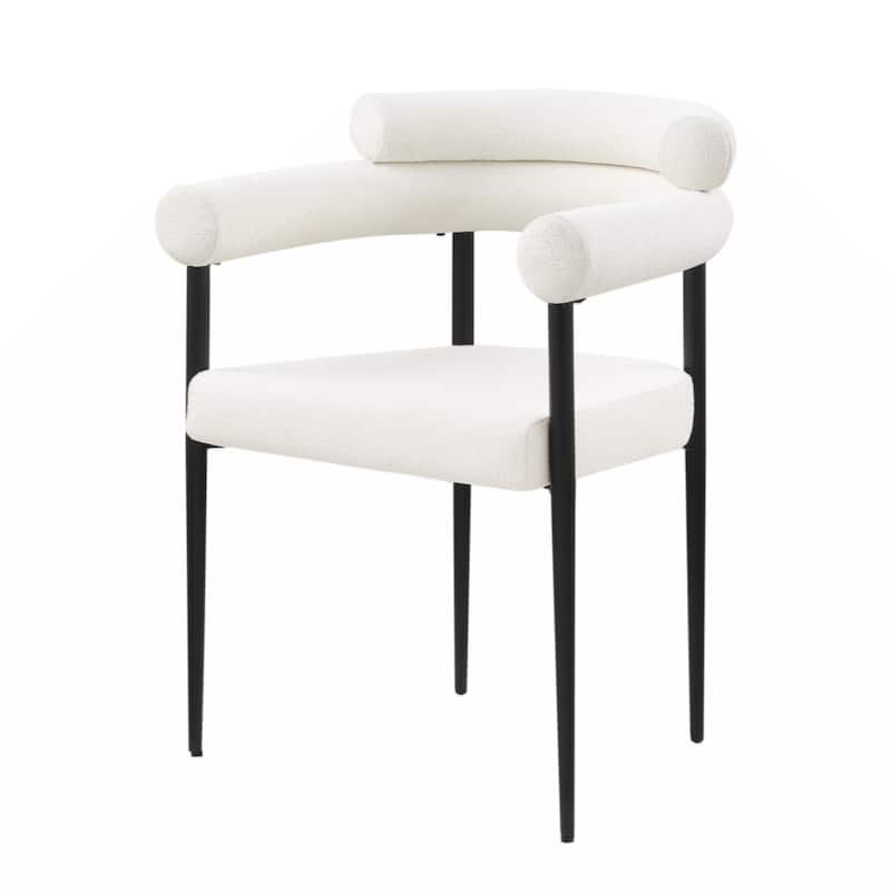 Round Boucle Backrest Sherpa Dining Chair with Brushed Bronze Metal Legs