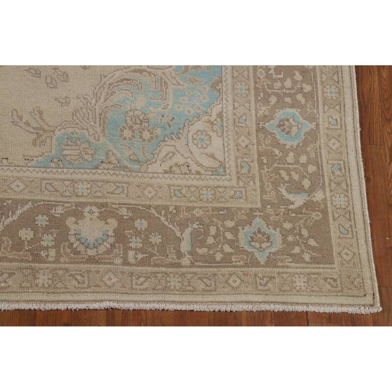 Hand Knotted Oriental 100% Wool Carpet Traditional Floral Beige & Ivories Tabriz Area Rug - 11' 2'' X 7' 7''