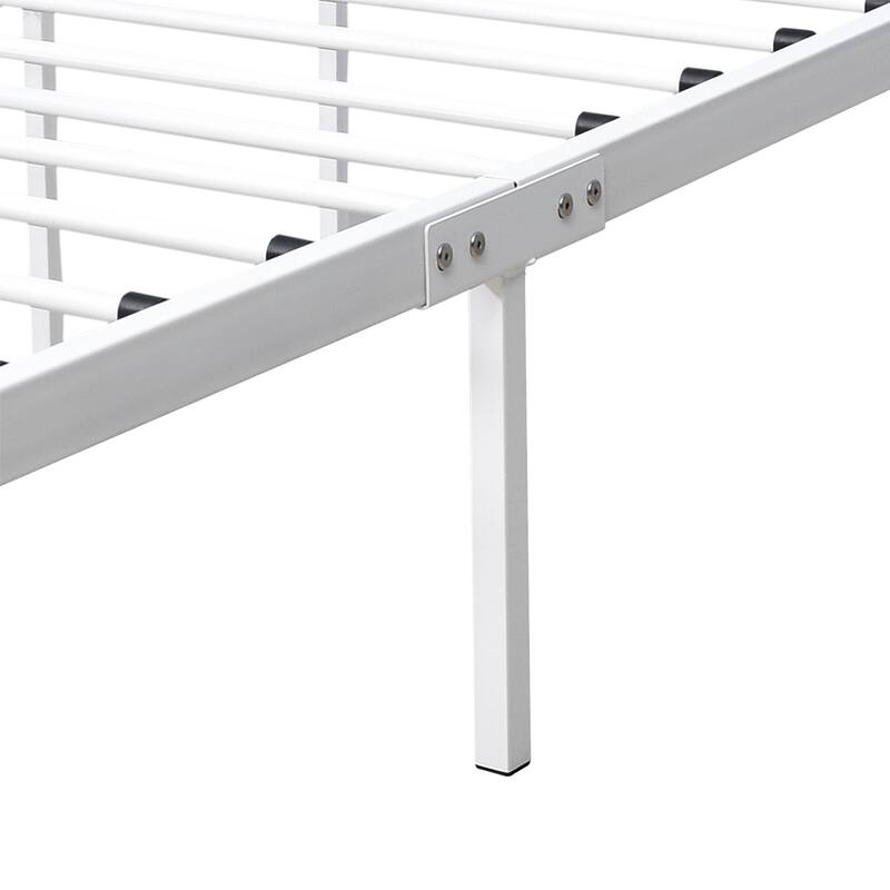 Metal Platform Bed Frame, Victorian Style Headboard/Footboard/Under Bed Storage/No Box Spring Needed/Queen Size White