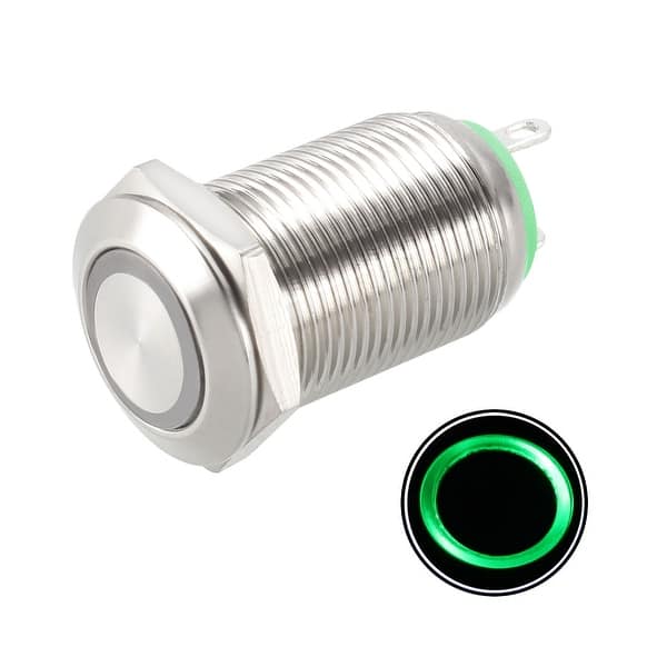 1Pcs 16mm 12V Green LED Power Symbol Metal Latching Push Button Switch 1NO 4Pin
