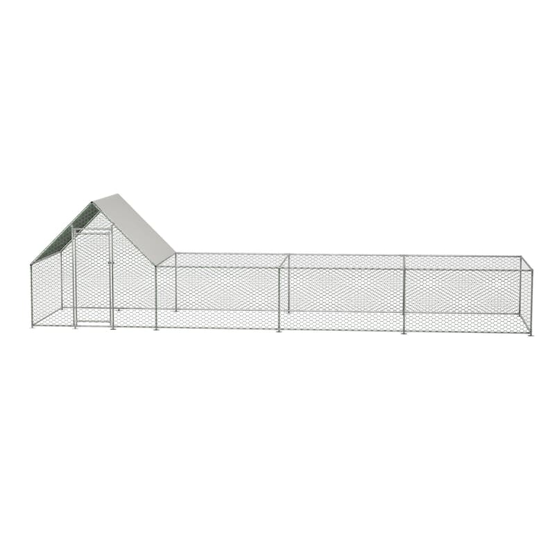 GDFStudio - Leonard Extended Outdoor Metal Chicken Coop with Secure Walk-In Design for Poultry and Small Animals