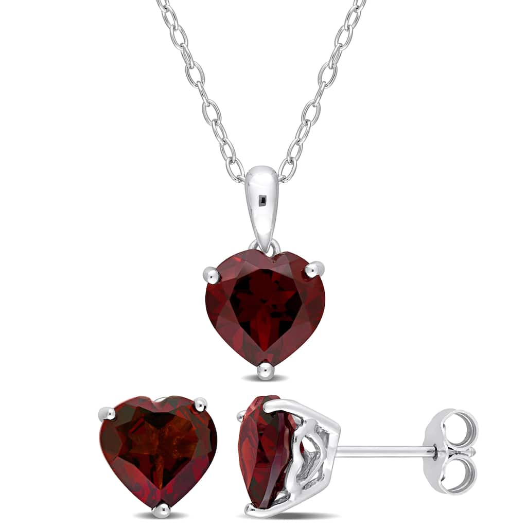 Miadora 5 4/5ct TGW Heart-Shape Garnet Set of Necklace and Earrings in Sterling Silver