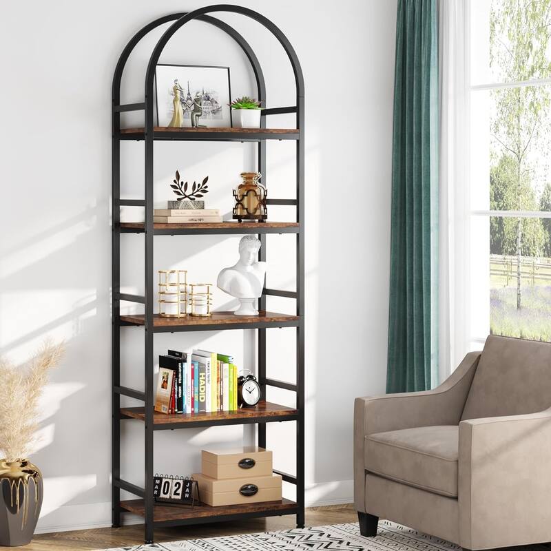 4-Tier Arched Bookshelf 70.8", Storage Shelves, Metal Frame