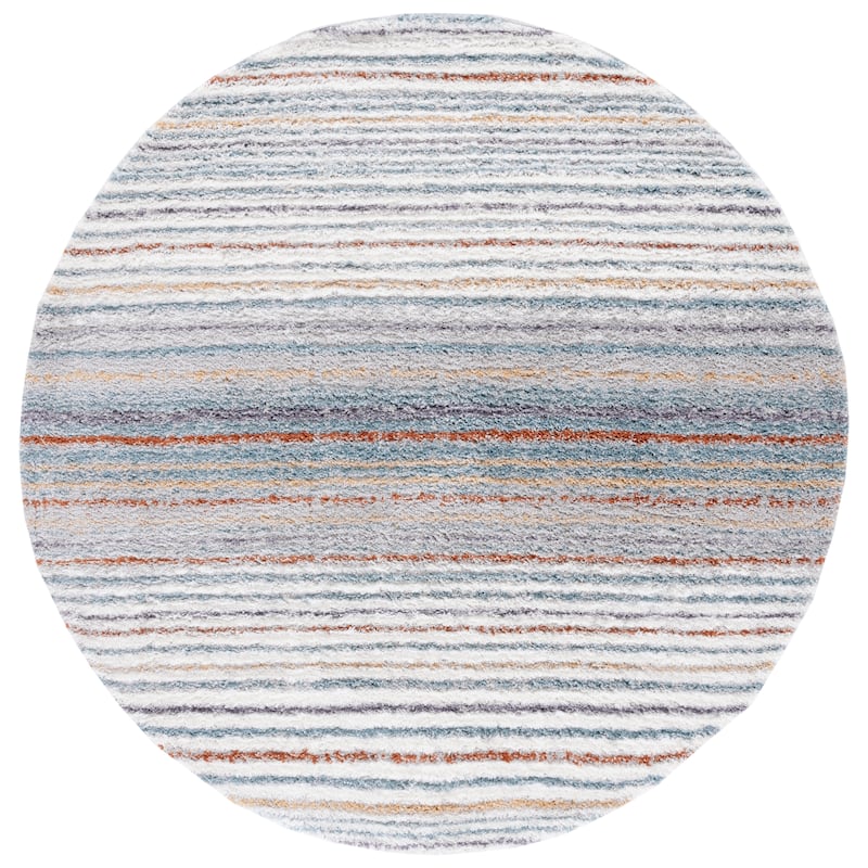 SAFAVIEH Berber Shag Mariane Rug - 7' Round - Blue Rust/Ivory