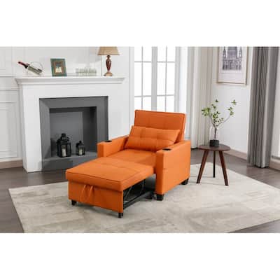 3-in-1 Convertible Sofa Chair,Pull Out Sleeper Chair with USB Ports and Cup Holders（Leather）