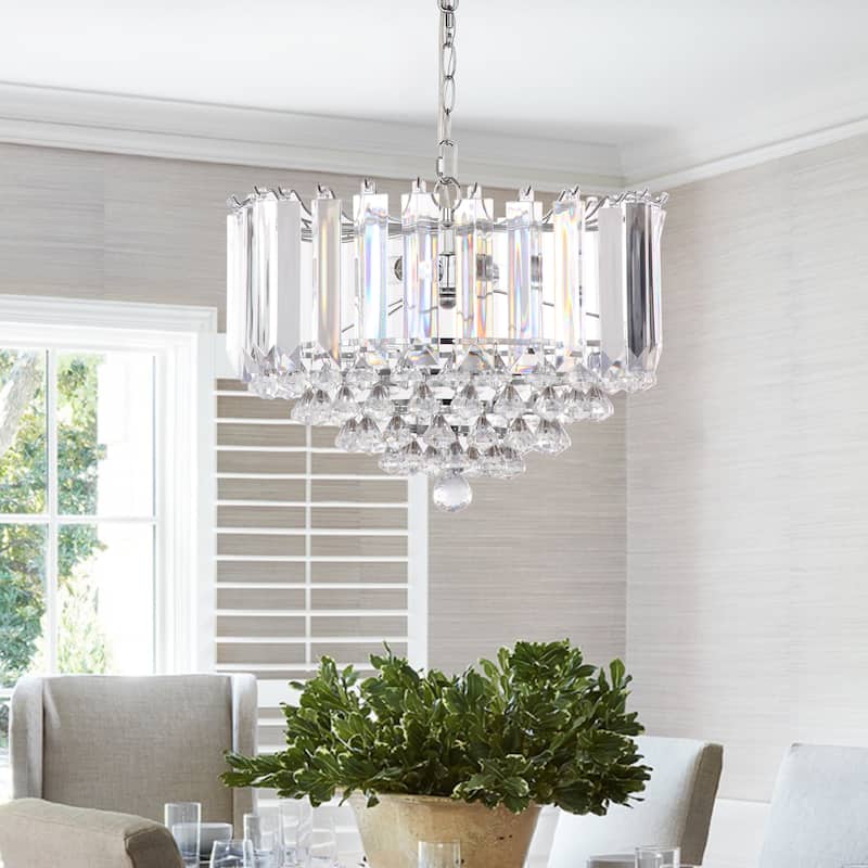 SAFAVIEH Lighting Carly 16.5-inch 2-Light Chrome/ Clear Adjustable Pendant Lamp - 16.5" W x 16.5" D x 16.25-88.25" H
