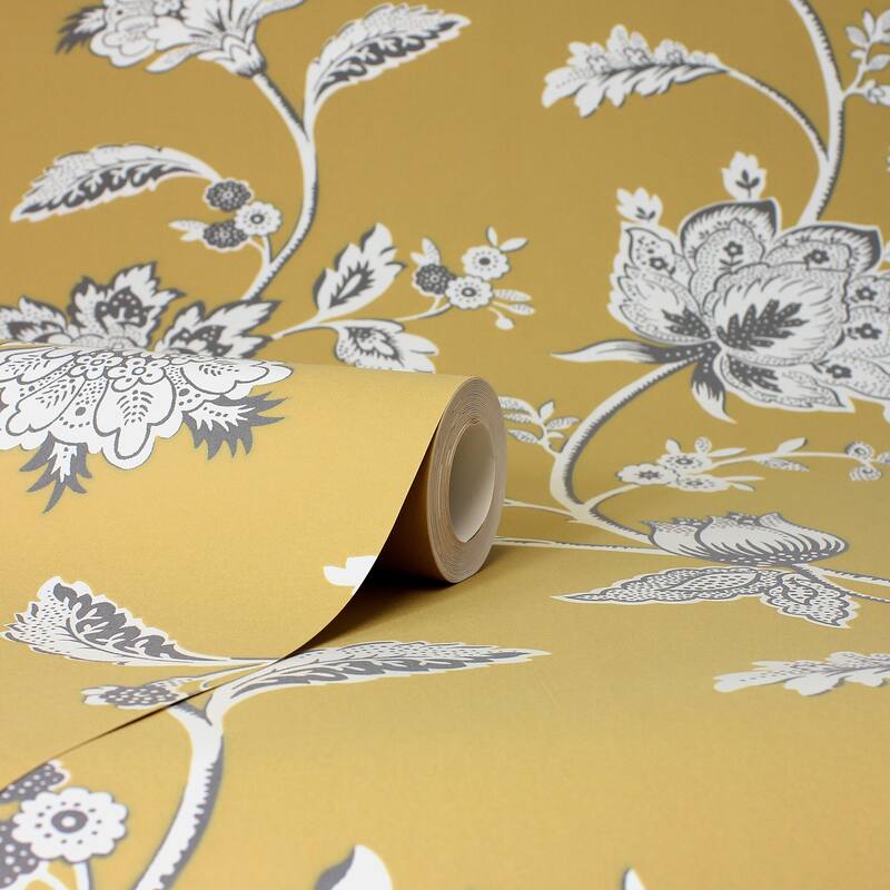 Fine Decor Juliette Mustard Jacobean Wallpaper