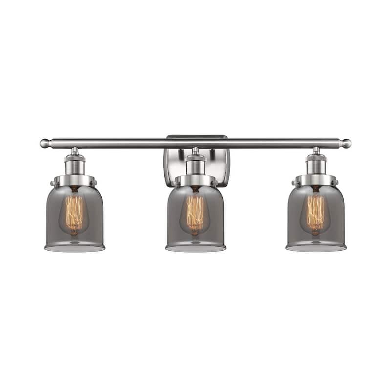 Innovations Lighting Small Bell 3 Light 26" Wide Vanity Light - Brushed Satin Nickel / Plated Smoke