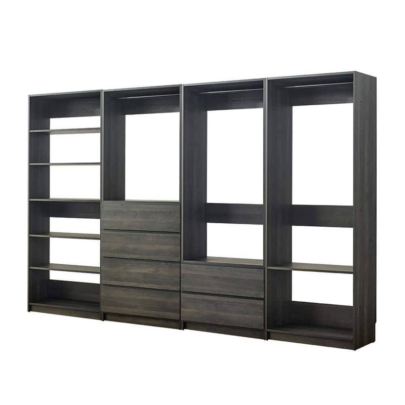 Dee Modular Closet System, 10 Shelf, 3 Hanging Rods, Gray Wood Finish