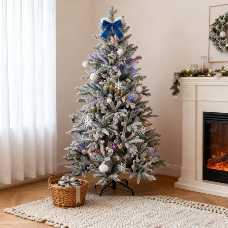 Snowy Artificial Christmas Tree with Easy Assembly-A Cozy Addition to Your Living Room Corner for Festive Season - Green