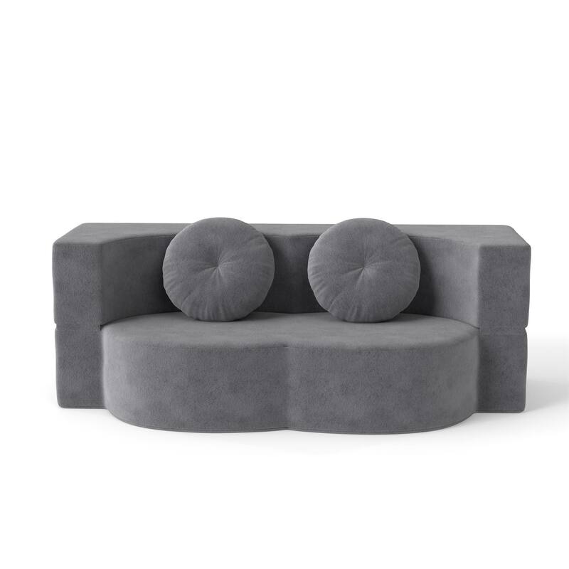 Modern 2-Seater Sofa Multi-Functional Folding Sofa Bed with Pillow, Curved Armrest, for Living Room, Apartment, Antique Gray