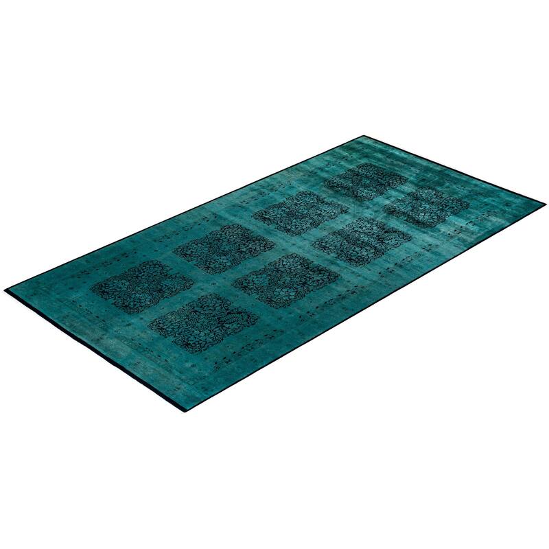 Overton Hand Knotted Wool Vintage Inspired Modern Contemporary Overdyed Blue Area Rug - 6' 1" x 12' 0"